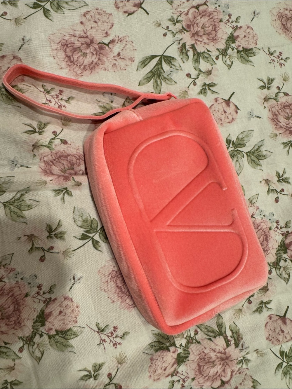 Valentino Pink Velvet Cosmetic Bag with V Logo